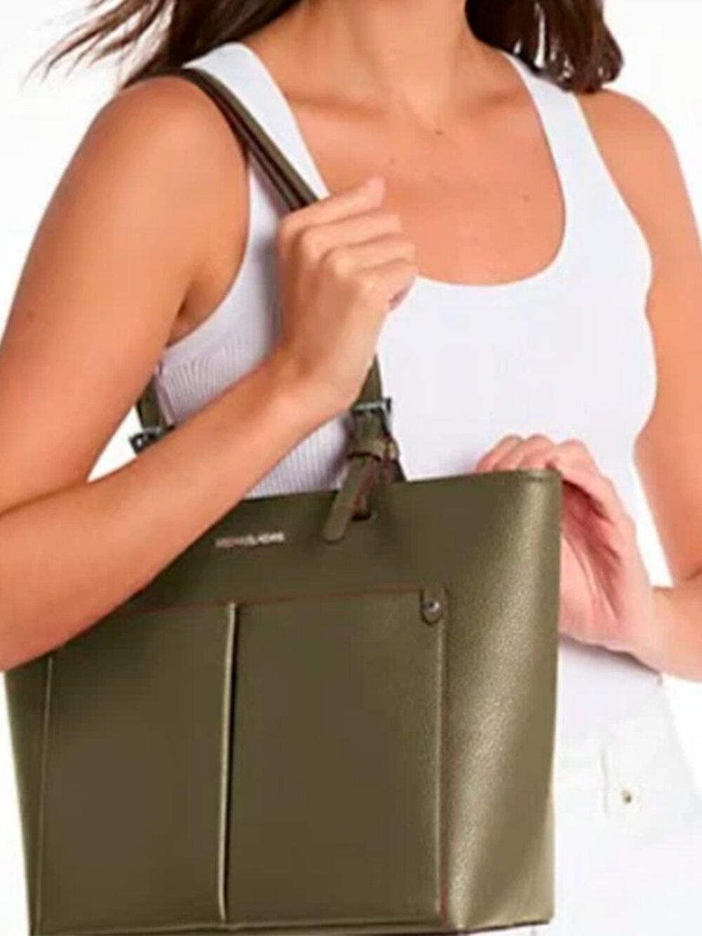 S Michael Kors Jet Set Medium Double Pocket Tote Army Green Olive 35H3STVT6B - Picture 6 of 6